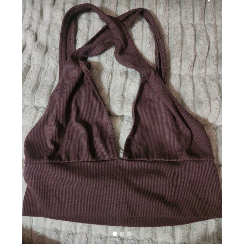 Shein Women’s Brown Ribbed Cropped Halter Top Sz 4